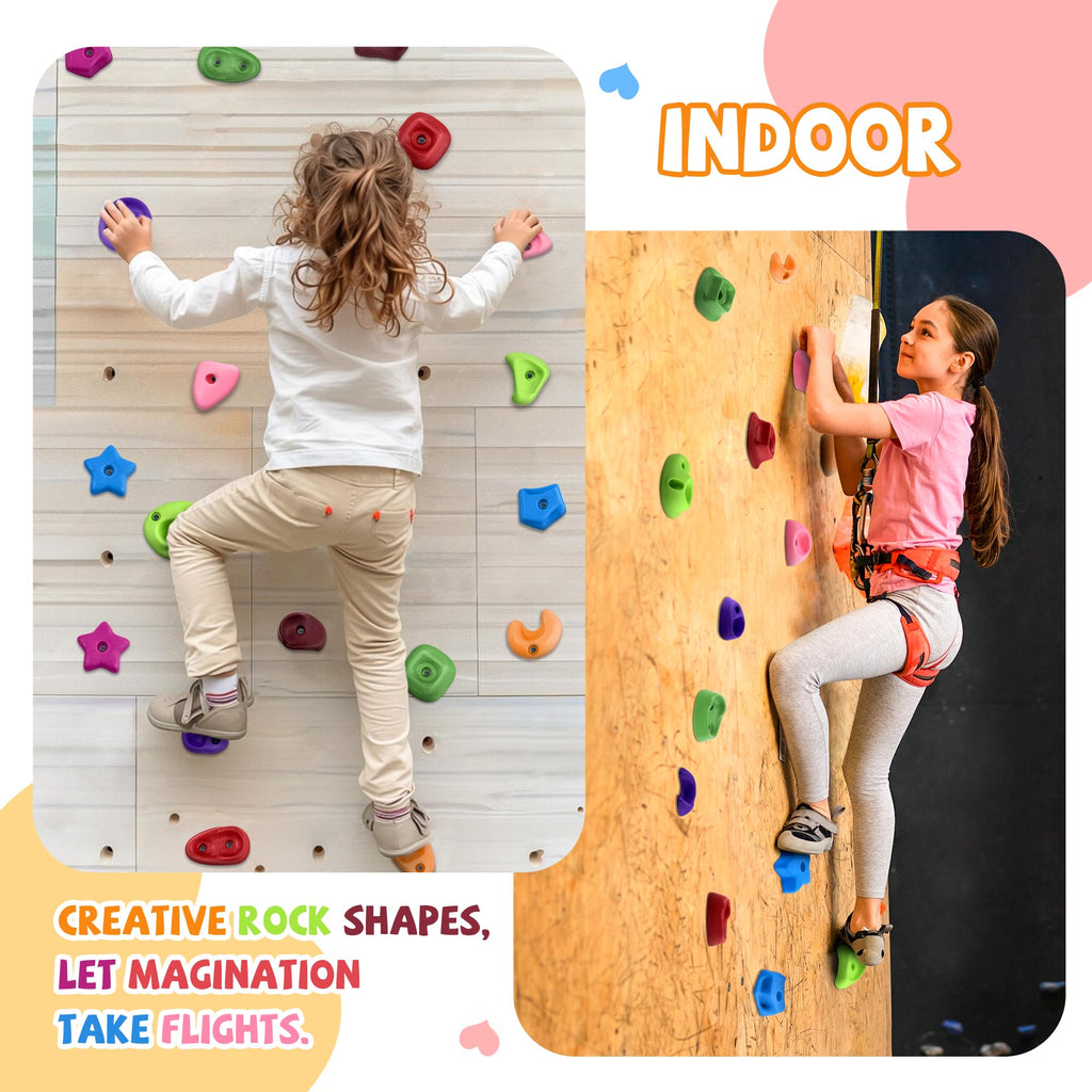 TOPNEW 32 Rock Climbing Holds Multi Size for Kids, Adult Rock Wall Holds Climbing Rock Wall Grips for Indoor and Outdoor Playground Play Set - Includes 2 Inch Mounting Hardware