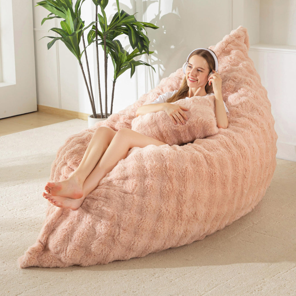 MAXYOYO Giant Bean Bag Chair with Pillow, 3 in 1 Convertible Bean Bag Chair for Adults with Washable Cover, Removable Floor Cushion Stuffed Floor Lounger for Living Room Bedroom, Pink, Full