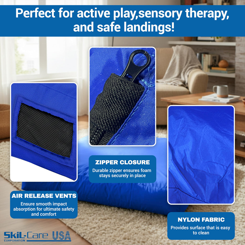 Skil-Care Crash Pad for Kids | Sensory Crash Mat for Active Play | High-Density & Soft Foam Blocks Landing Zone | Kids Jumping Pillow for Indoor & Outdoors Use with Durable Nylon Cover - 5x5 feet