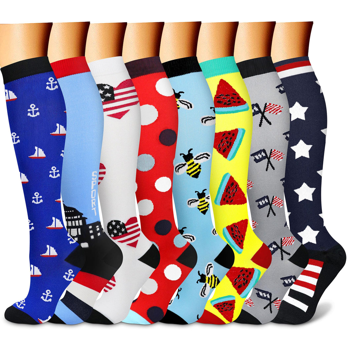 FEYHAY Copper Compression Socks (8 Pairs) 15-20 mmHg Circulation is Best Athletic & Daily for Men & Women, Running, Climbing