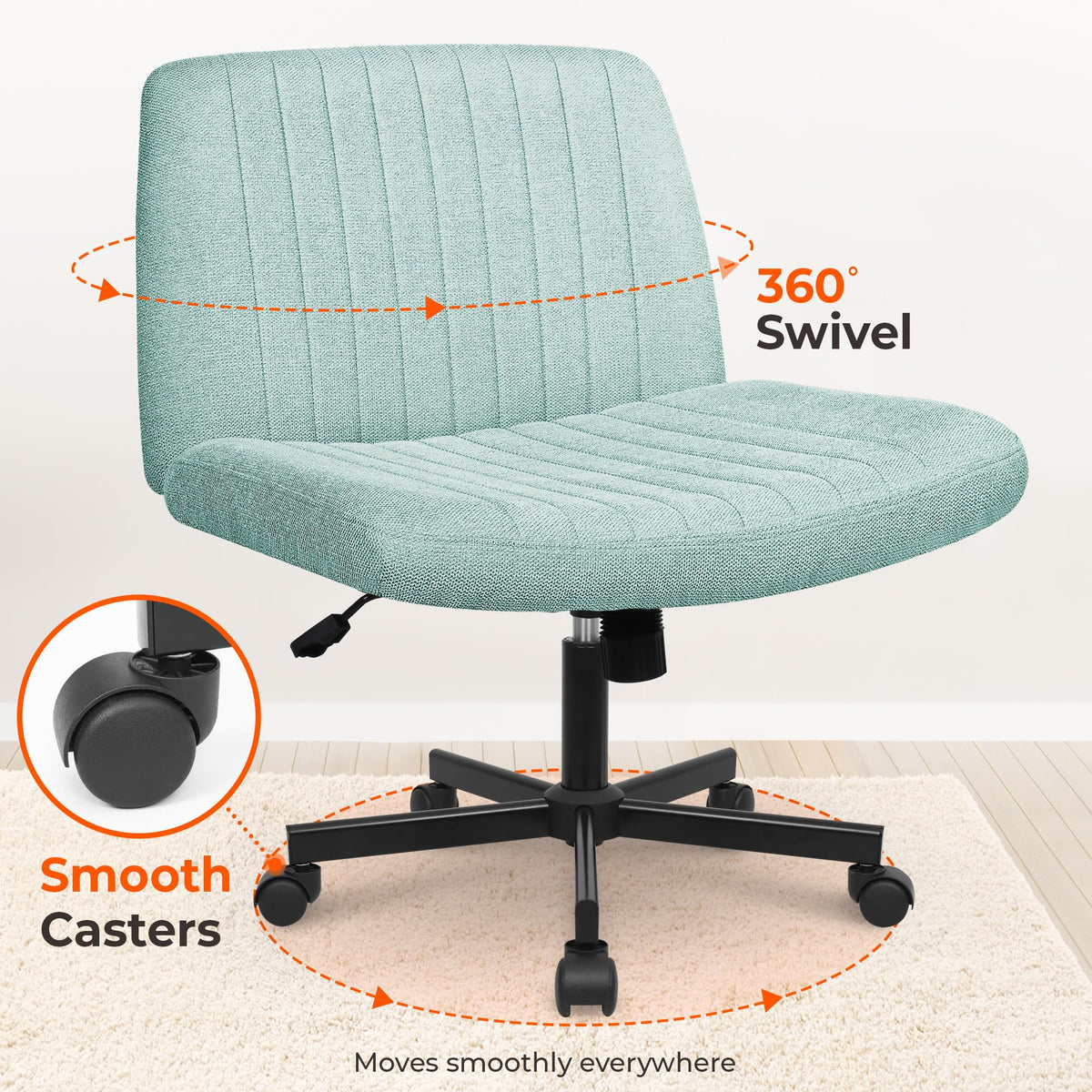 NEO CHAIR Criss Cross Chair with Wheels Home Office Cross Legged Armless Chairs Adjustable Computer Desk Wide Seat for Bedroom Vanity Comfy Swivel (Teddy White)