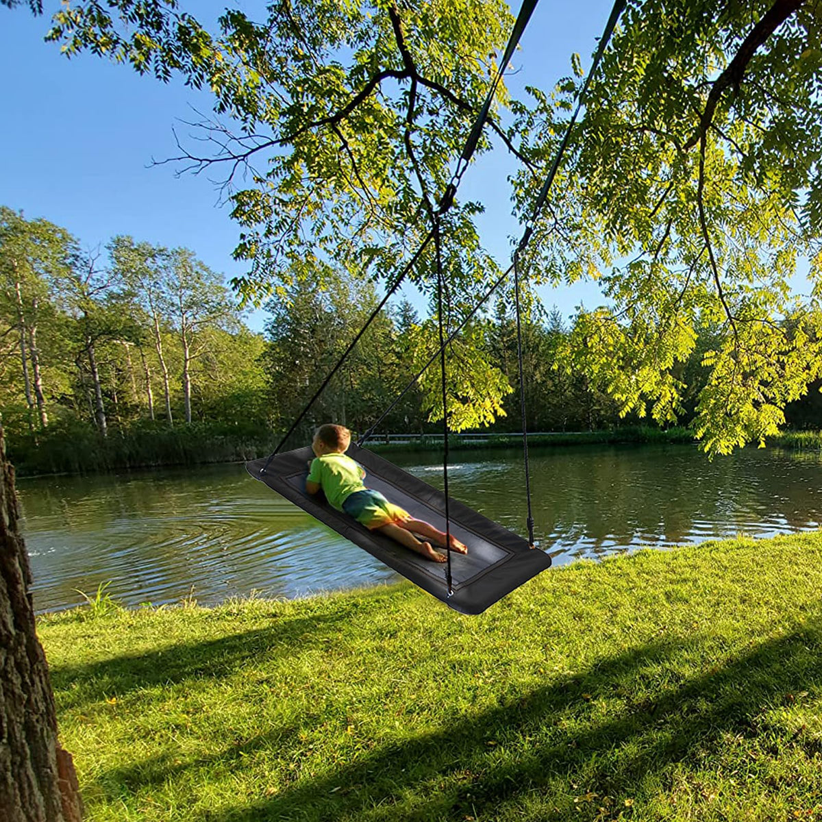 Trekassy 60" Extra Large Rectangle Tree Swing - Heavy Duty 700lb Capacity, Waterproof Platform for Kids & Adults with Complete Installation Kit & 2 Tree Straps (Beige)