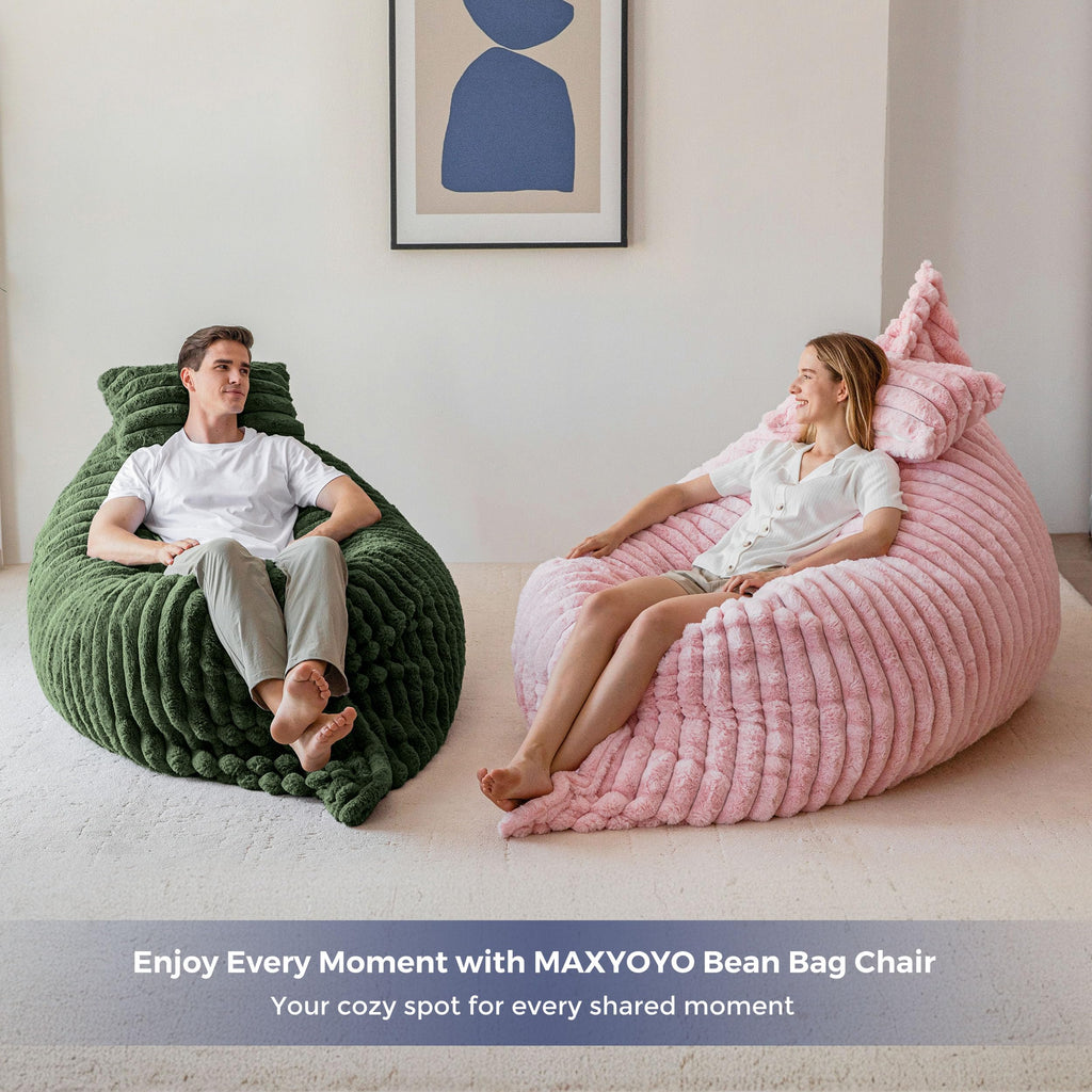 MAXYOYO Giant Bean Bag Chair with Pillow, 3 in 1 Convertible Bean Bag Chair for Adults with Washable Cover, Removable Floor Cushion Stuffed Floor Lounger for Living Room Bedroom, Pink, Full