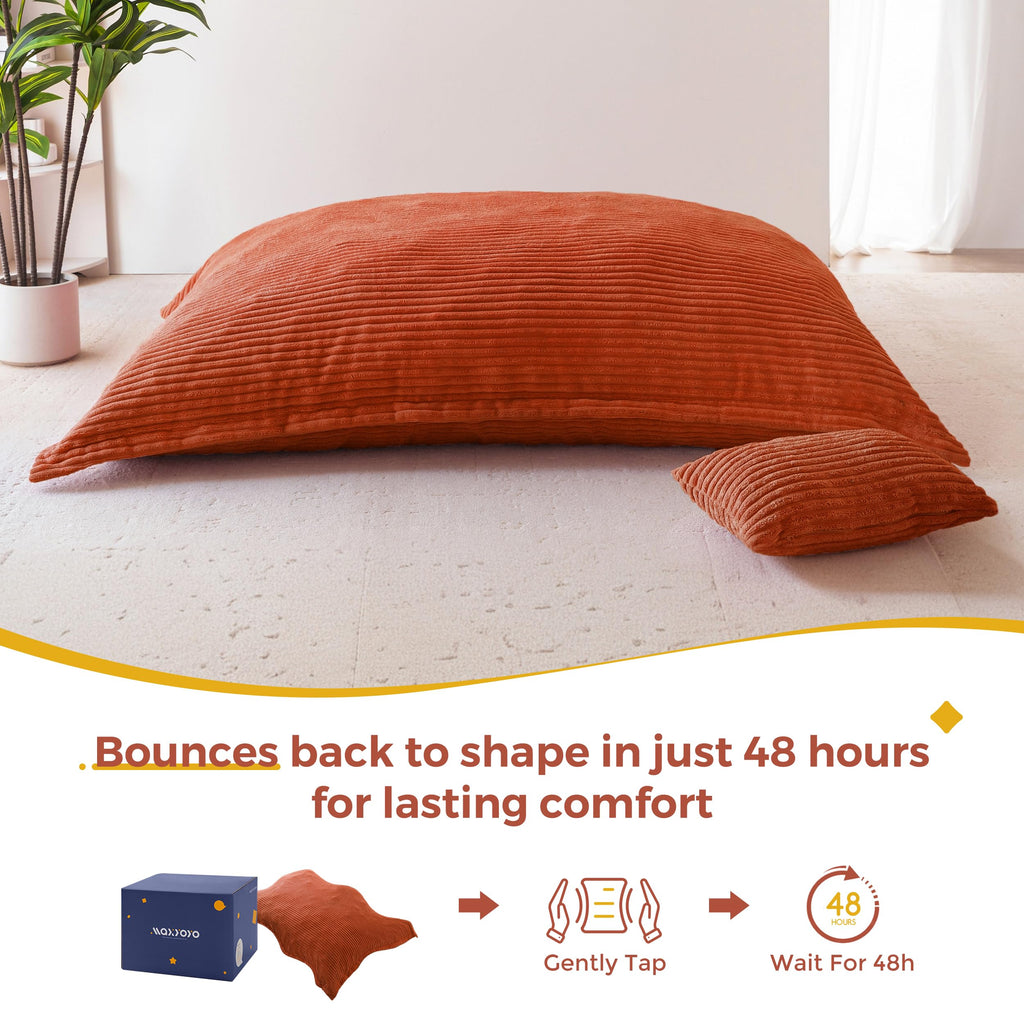 MAXYOYO Giant Bean Bag Chair with Pillow, 3 in 1 Convertible Bean Bag Chair for Adults with Washable Cover, Removable Floor Cushion Stuffed Floor Lounger for Living Room Bedroom, Pink, Full