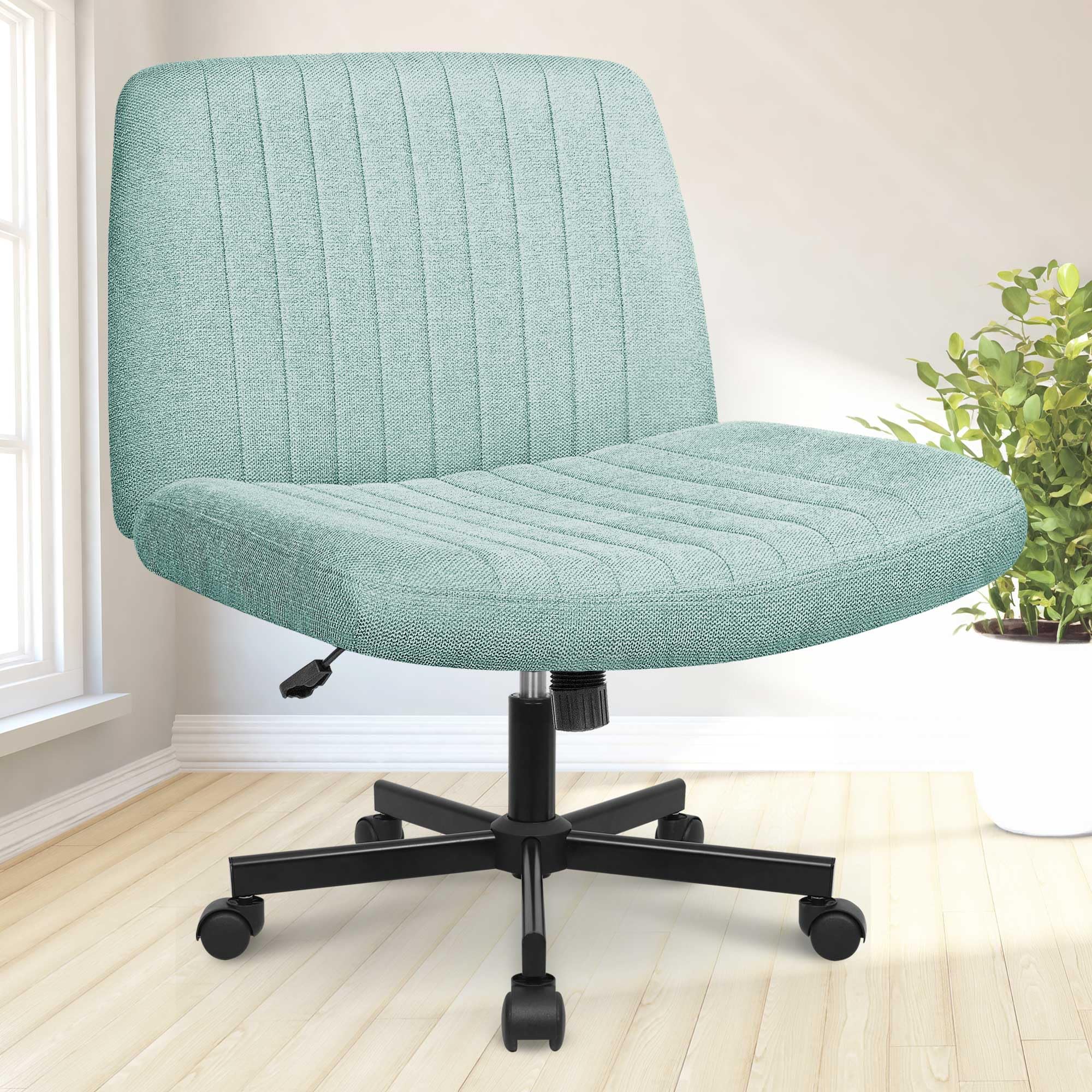 NEO CHAIR Criss Cross Chair with Wheels Home Office Cross Legged Armless Chairs Adjustable Computer Desk Wide Seat for Bedroom Vanity Comfy Swivel (Teddy White)