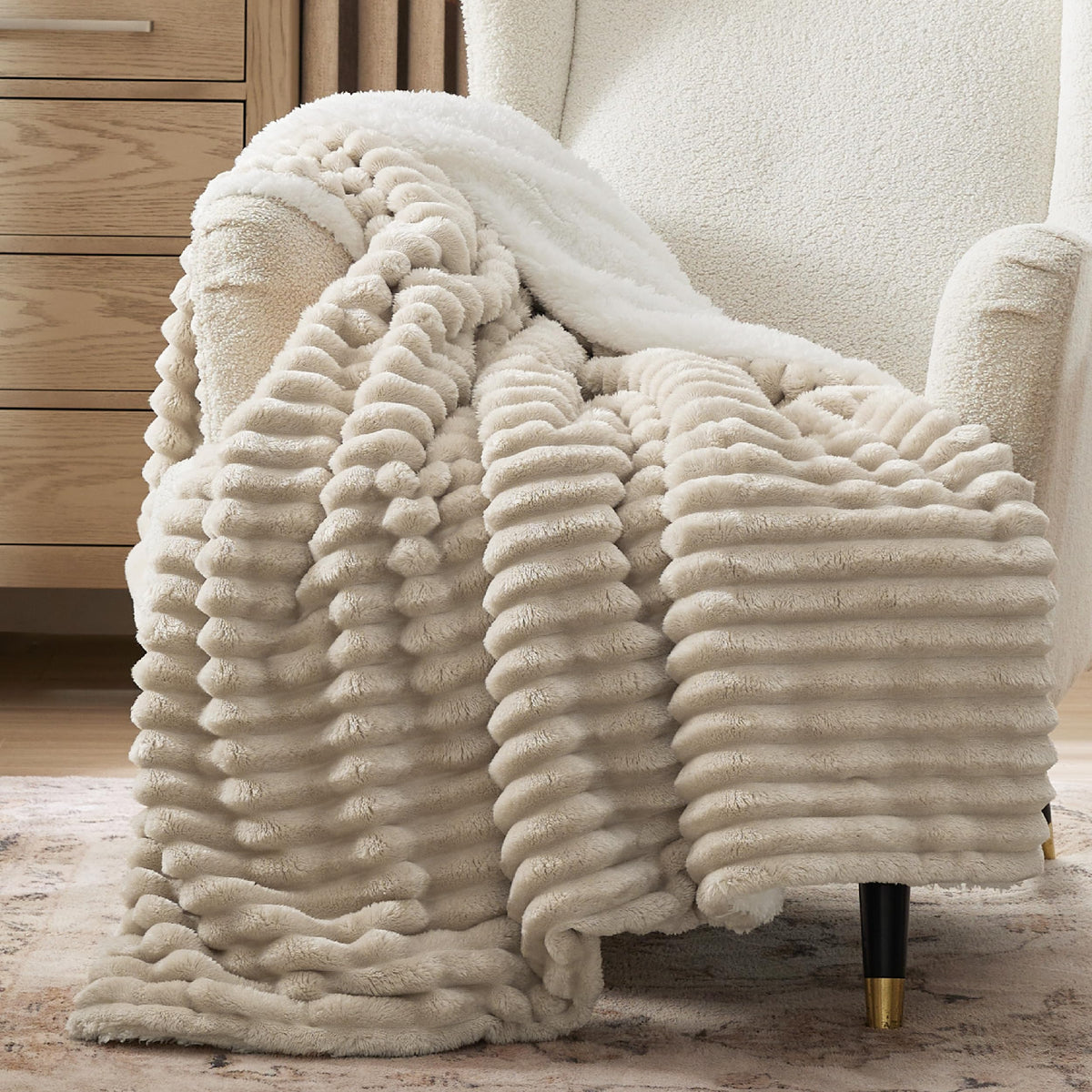 Bedsure Sherpa Throw Blanket for Couch - Super Soft, Comfort Cozy Fleece Thick Warm Blanket for Women, GentleSoft Plush & Fluffy Spring Throw Gift for Women, Room Decor, Beige, 50x60 Inches