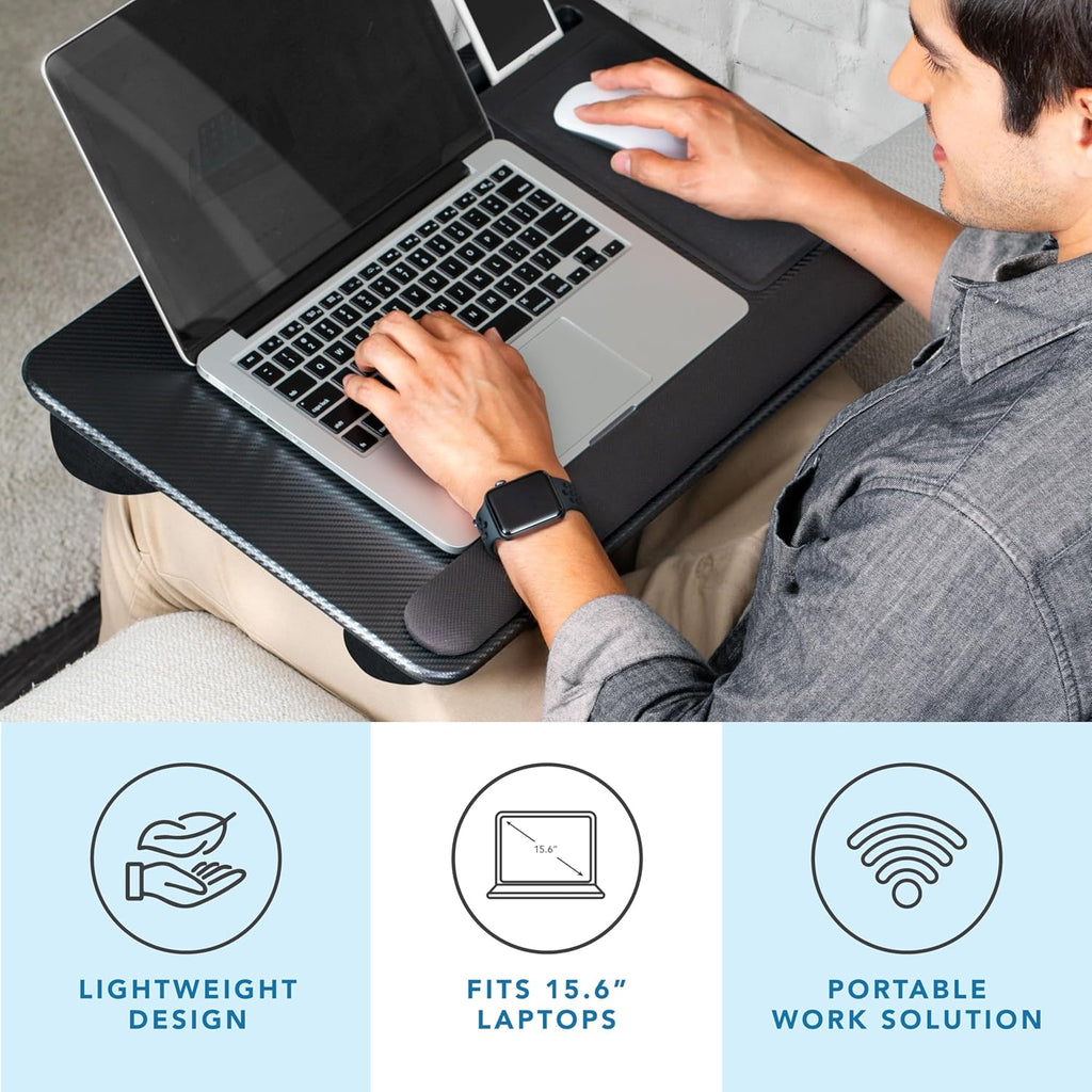 LAPGEAR Home Office Pro Lap Desk - Black Carbon, Fits 15.6” Laptops