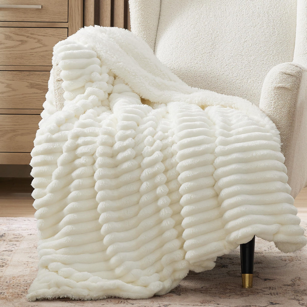 Bedsure Sherpa Throw Blanket for Couch - Super Soft, Comfort Cozy Fleece Thick Warm Blanket for Women, GentleSoft Plush & Fluffy Spring Throw Gift for Women, Room Decor, Beige, 50x60 Inches