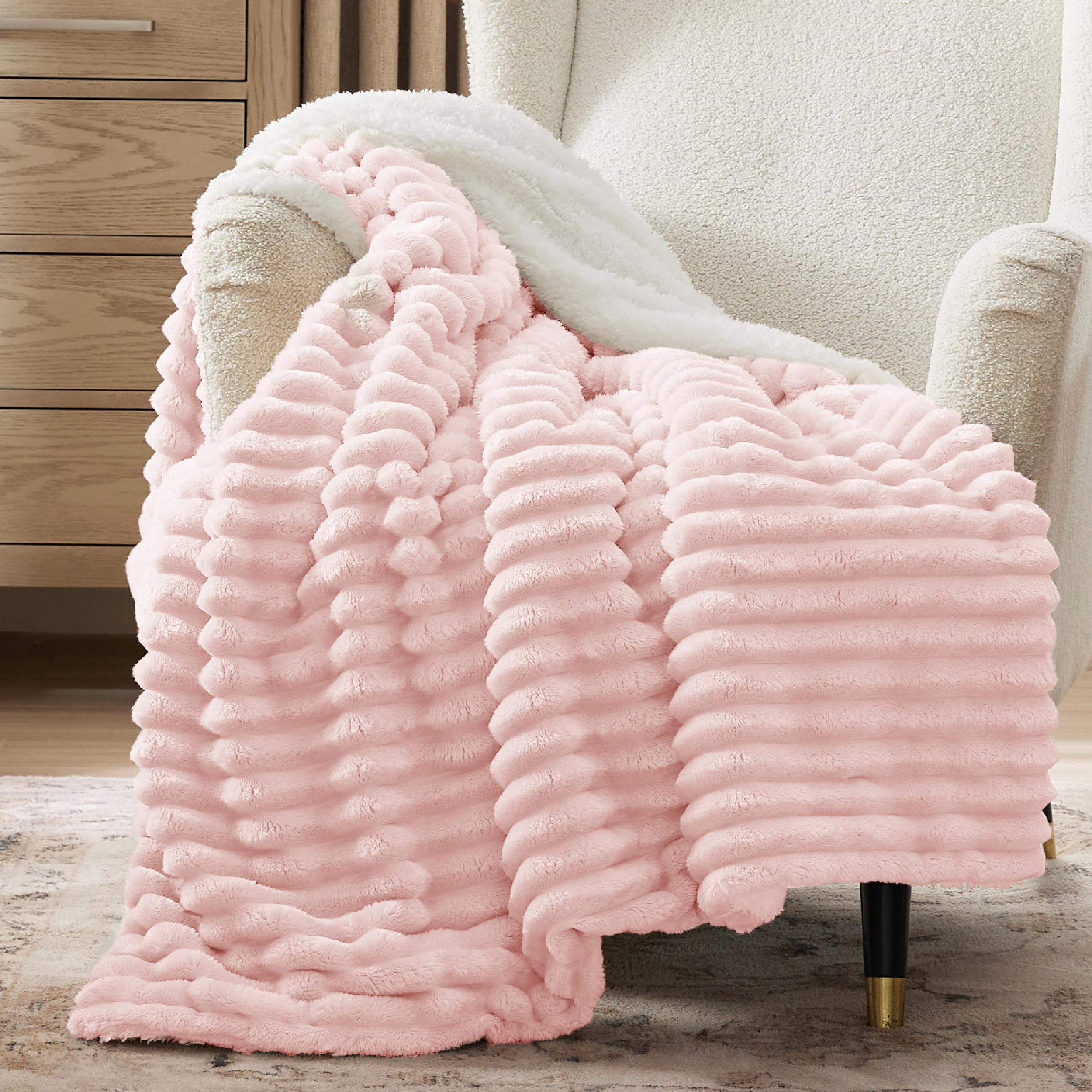Bedsure Sherpa Throw Blanket for Couch - Super Soft, Comfort Cozy Fleece Thick Warm Blanket for Women, GentleSoft Plush & Fluffy Spring Throw Gift for Women, Room Decor, Beige, 50x60 Inches