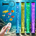 4FT Sensory Bubble Lamp, 9 Floating Fish, 16 Color LED | Remote control, 120mm extra-wide tube, 3-speed bubbles; for bedroom, living room, office and sensory room