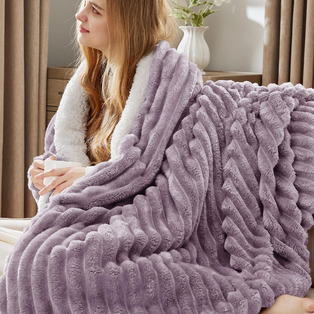 Bedsure Sherpa Throw Blanket for Couch - Super Soft, Comfort Cozy Fleece Thick Warm Blanket for Women, GentleSoft Plush & Fluffy Spring Throw Gift for Women, Room Decor, Beige, 50x60 Inches