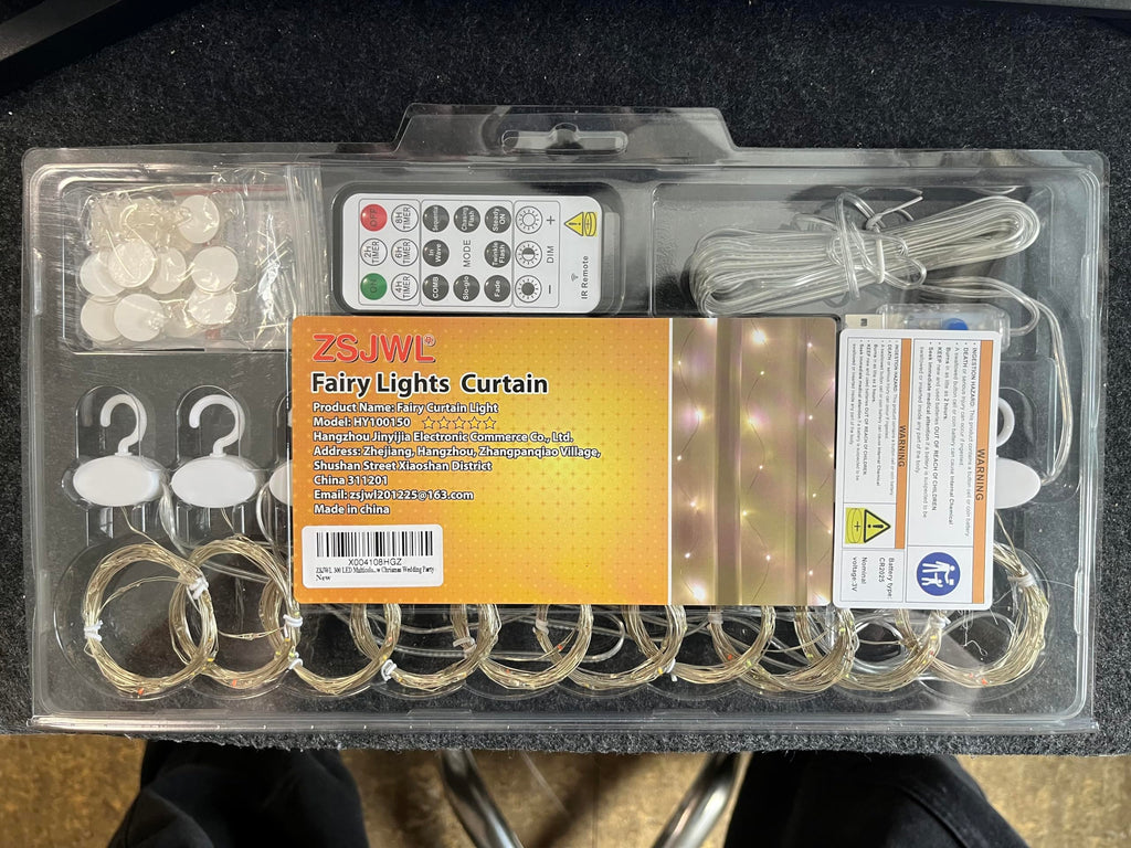 ZSJWL 300 LED Curtain Fairy Lights with Remote, 8 Modes 9.8 × 9.8 Ft Curtain String Light USB Plug in, Twinkle Silver Wire Lights for Bedroom Window Chrismas Wedding Party, Warm White