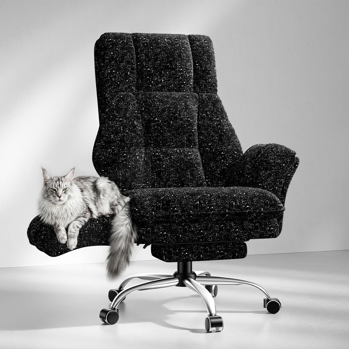 Big and Tall Office Chair, Flip Armrests for Pets & Cross Legged Sitting, Executive Ergonomic Computer Gaming Chair with Foot Rest, Premium Tech Fabric Wide Seat Reclining Desk Chair