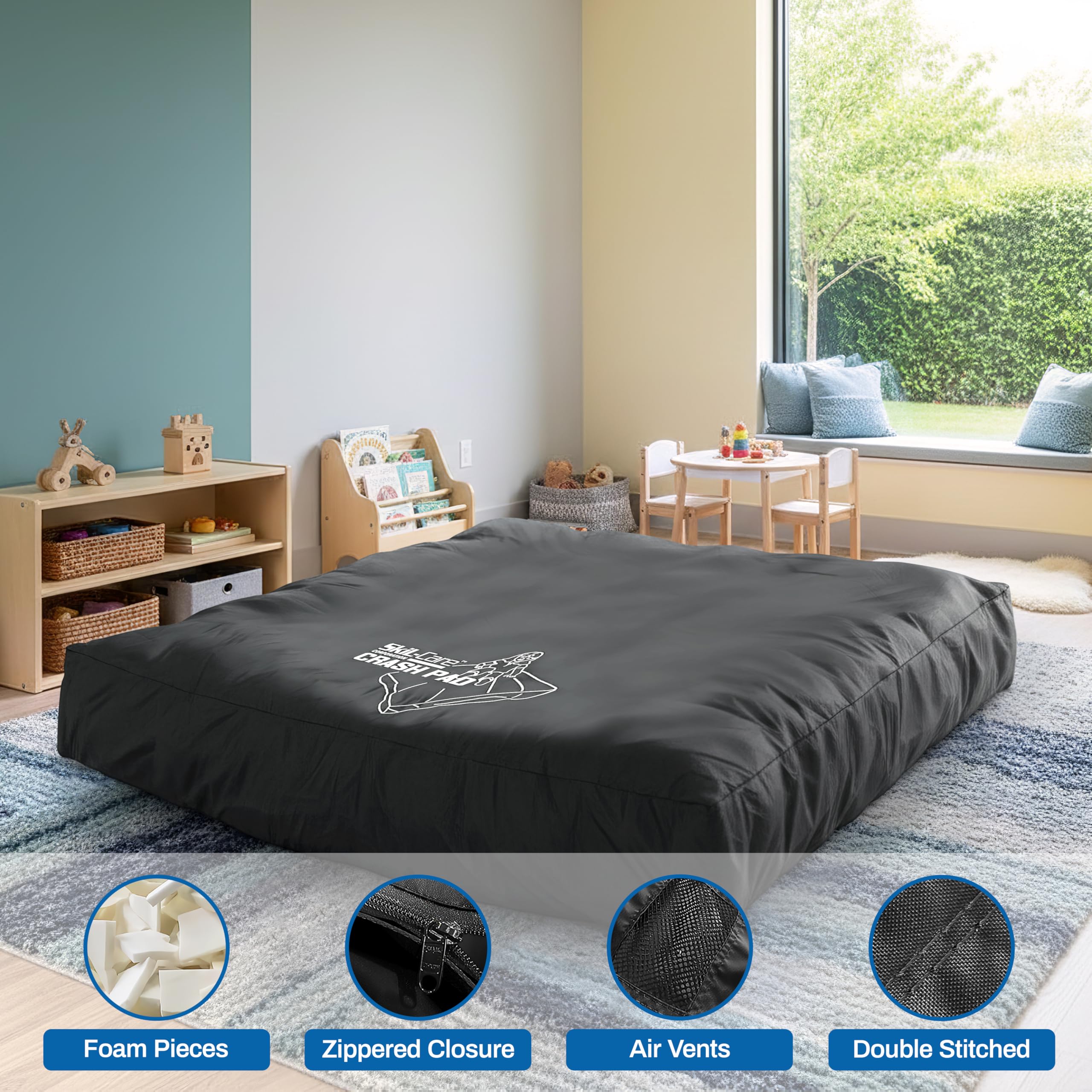 Skil-Care Crash Pad for Kids | Sensory Crash Mat for Active Play | High-Density & Soft Foam Blocks Landing Zone | Kids Jumping Pillow for Indoor & Outdoors Use with Durable Nylon Cover - 5x5 feet