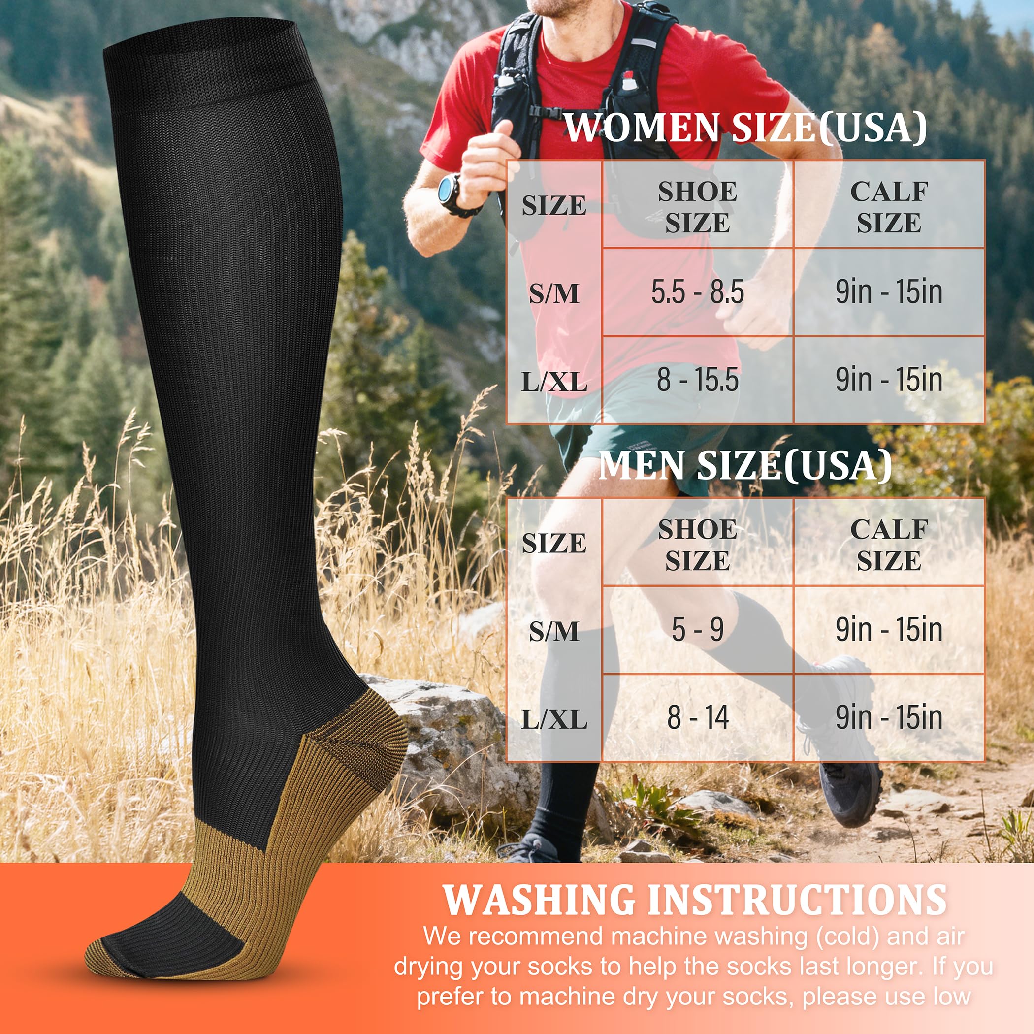 FEYHAY Copper Compression Socks (8 Pairs) 15-20 mmHg Circulation is Best Athletic & Daily for Men & Women, Running, Climbing