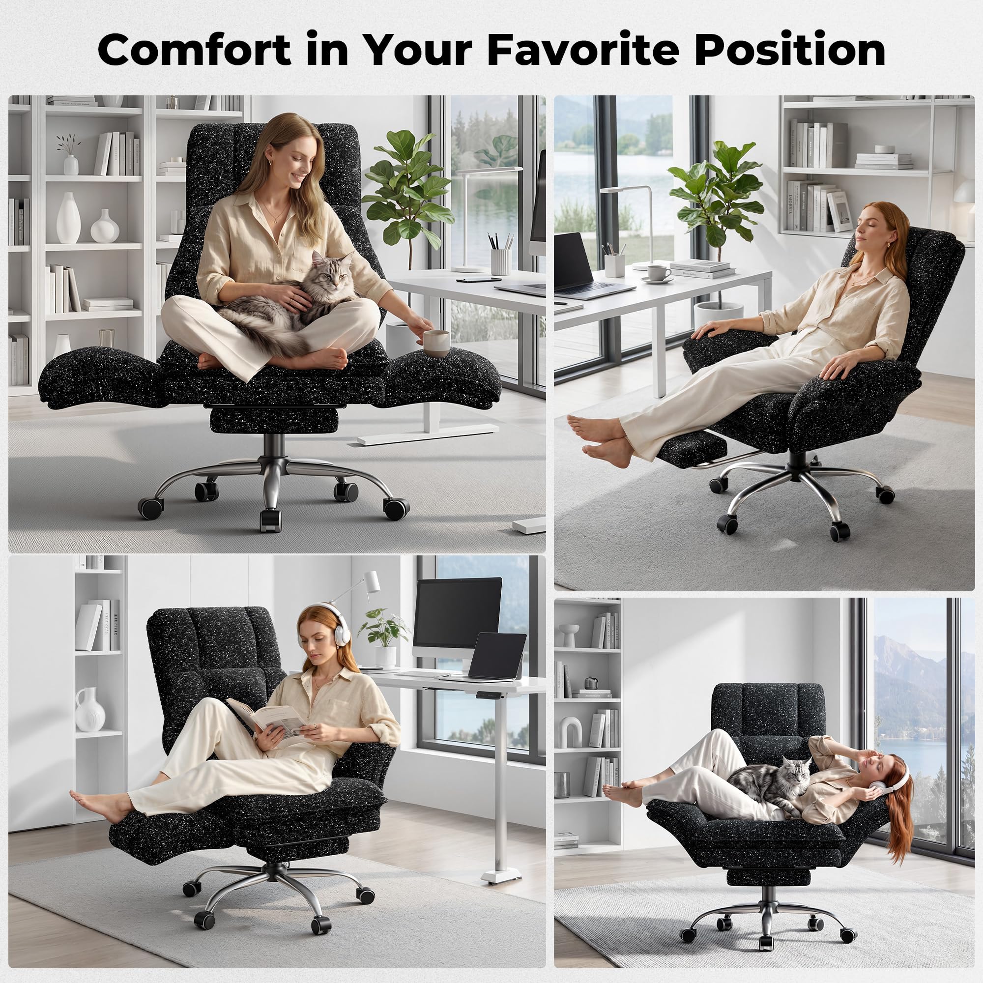 Big and Tall Office Chair, Flip Armrests for Pets & Cross Legged Sitting, Executive Ergonomic Computer Gaming Chair with Foot Rest, Premium Tech Fabric Wide Seat Reclining Desk Chair