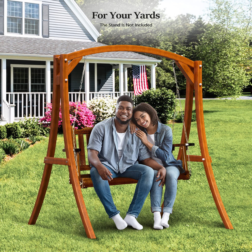 VINGLI Heavy Duty 880 LBS 5 FT Patio Wooden Porch Swing Outdoor with Upgraded Adjustable Chains, Outdoor Hanging Swing Bench for Garden, Yard, Balcony (5 FT, Brown)