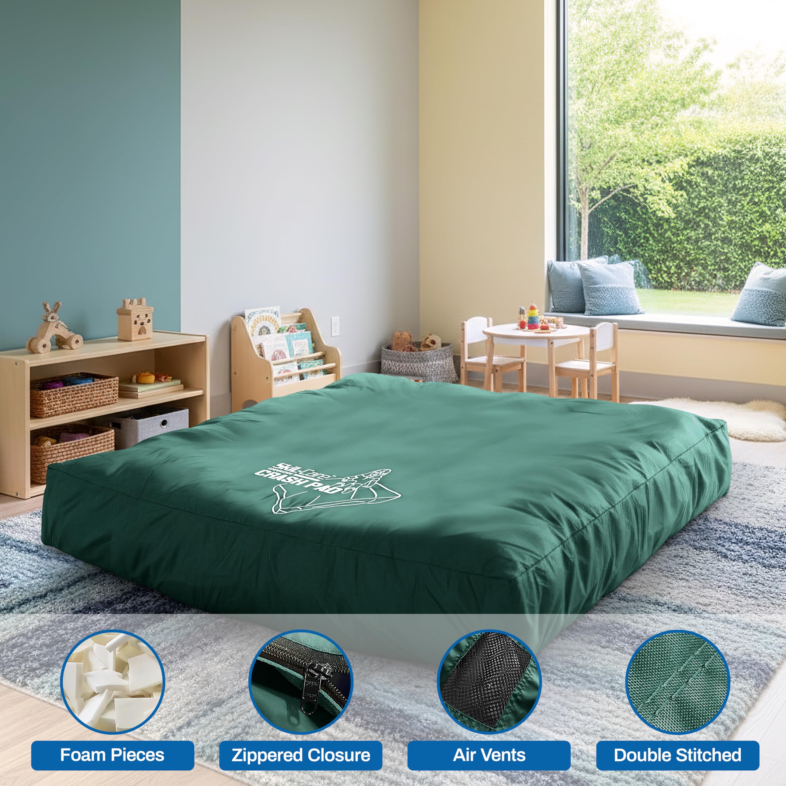 Skil-Care Crash Pad for Kids | Sensory Crash Mat for Active Play | High-Density & Soft Foam Blocks Landing Zone | Kids Jumping Pillow for Indoor & Outdoors Use with Durable Nylon Cover - 5x5 feet
