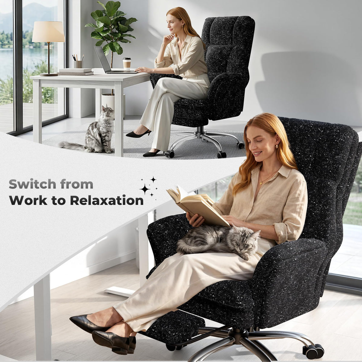 Big and Tall Office Chair, Flip Armrests for Pets & Cross Legged Sitting, Executive Ergonomic Computer Gaming Chair with Foot Rest, Premium Tech Fabric Wide Seat Reclining Desk Chair