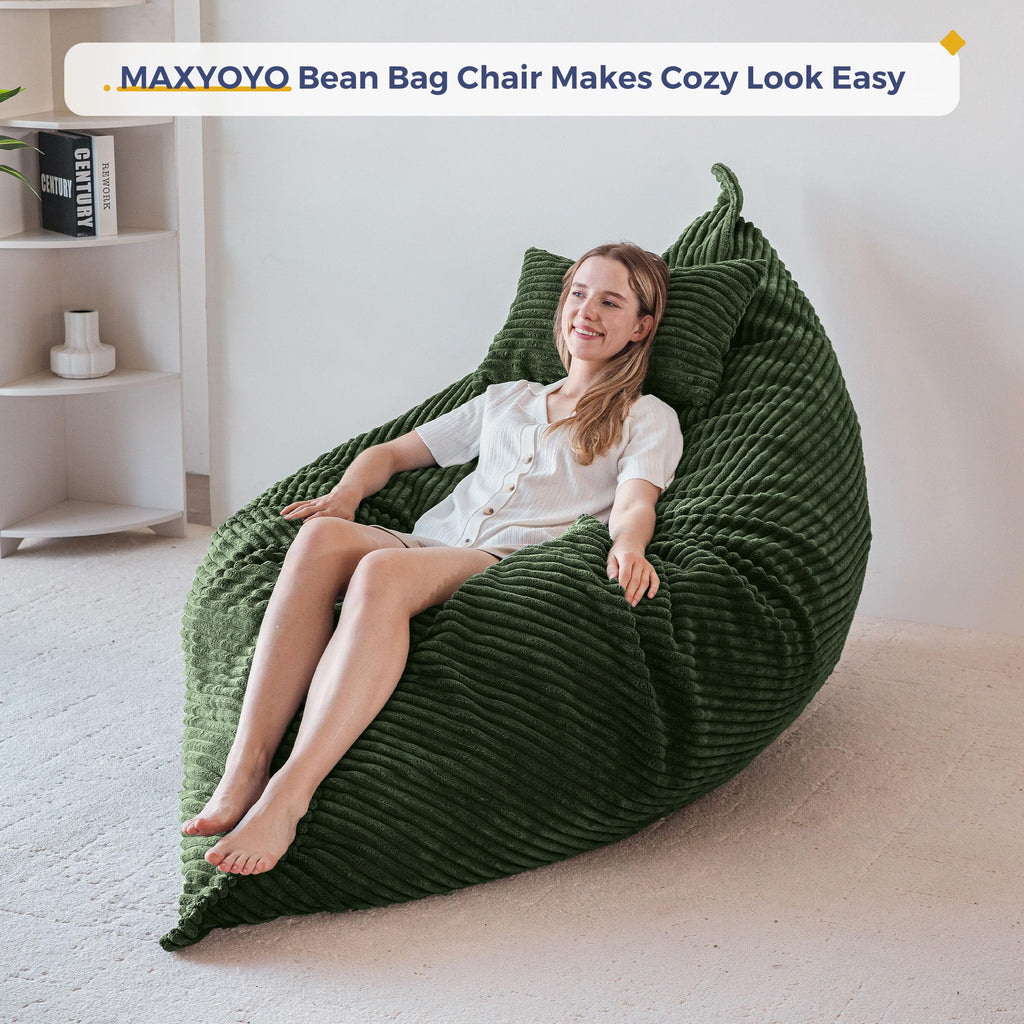 MAXYOYO Giant Bean Bag Chair with Pillow, 3 in 1 Convertible Bean Bag Chair for Adults with Washable Cover, Removable Floor Cushion Stuffed Floor Lounger for Living Room Bedroom, Pink, Full