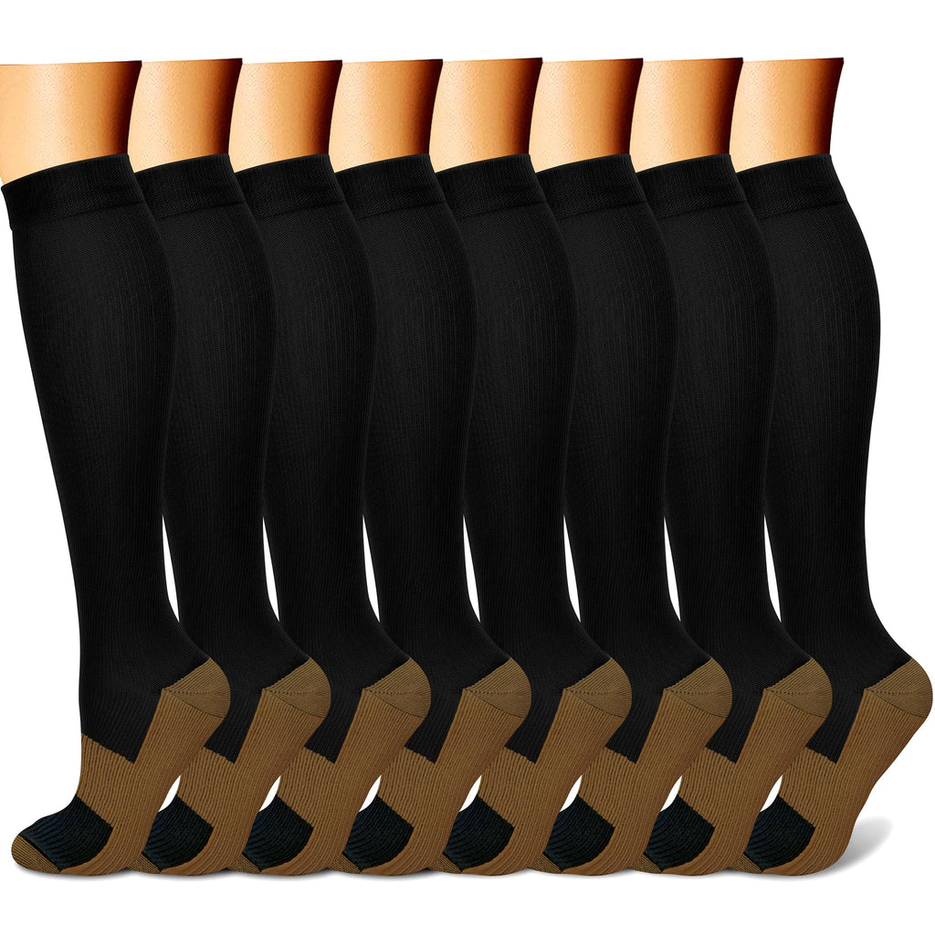 FEYHAY Copper Compression Socks (8 Pairs) 15-20 mmHg Circulation is Best Athletic & Daily for Men & Women, Running, Climbing
