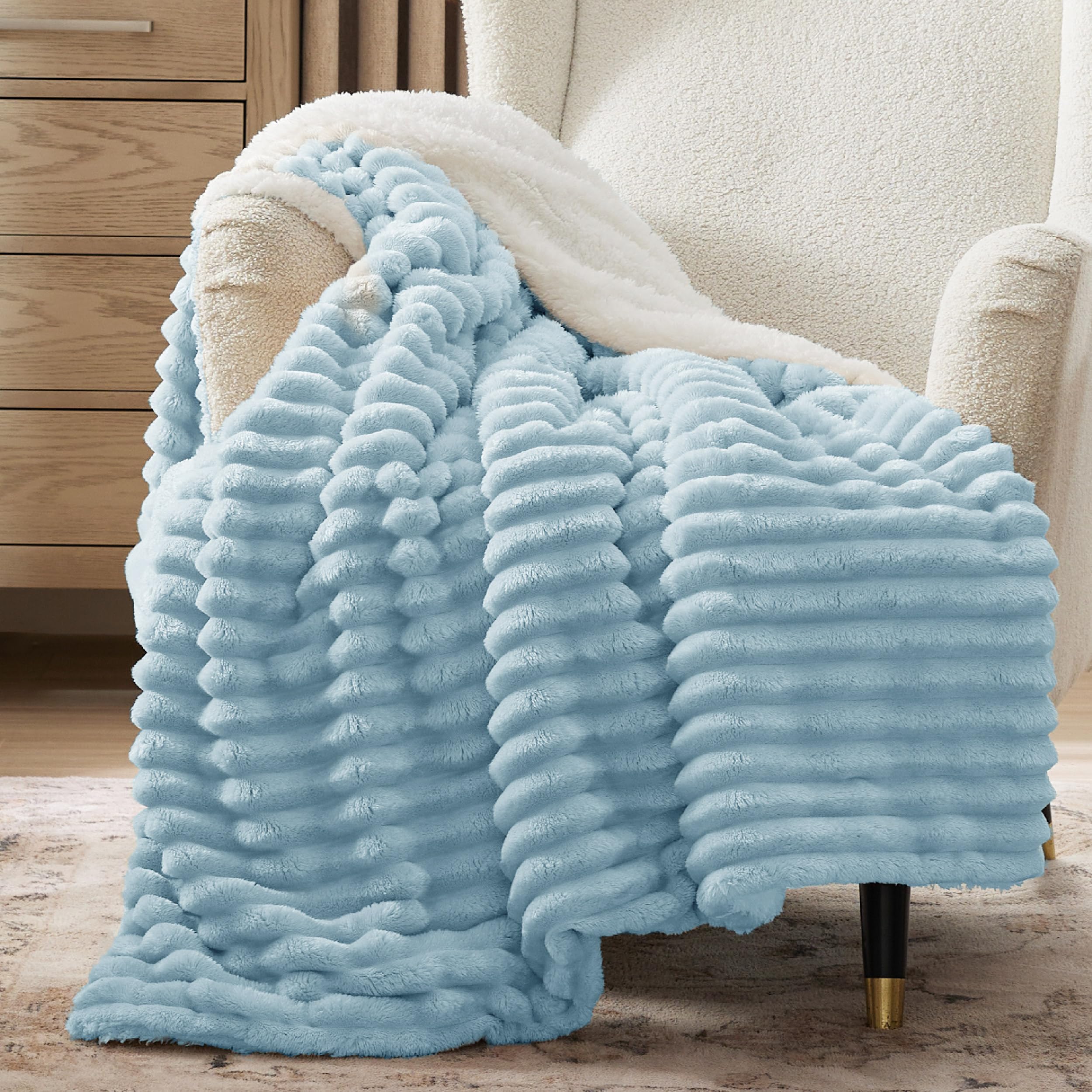 Bedsure Sherpa Throw Blanket for Couch - Super Soft, Comfort Cozy Fleece Thick Warm Blanket for Women, GentleSoft Plush & Fluffy Spring Throw Gift for Women, Room Decor, Beige, 50x60 Inches