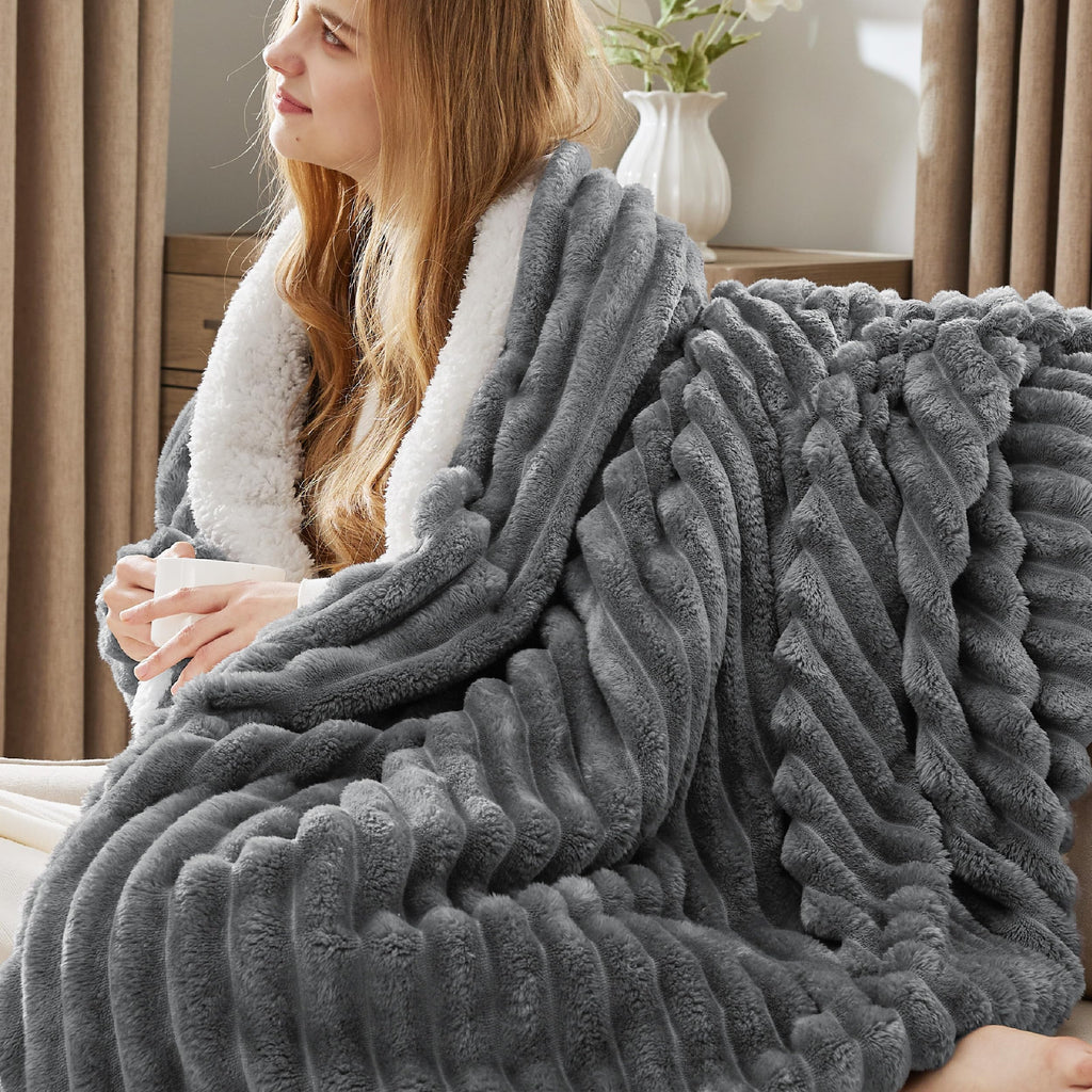 Bedsure Sherpa Throw Blanket for Couch - Super Soft, Comfort Cozy Fleece Thick Warm Blanket for Women, GentleSoft Plush & Fluffy Spring Throw Gift for Women, Room Decor, Beige, 50x60 Inches
