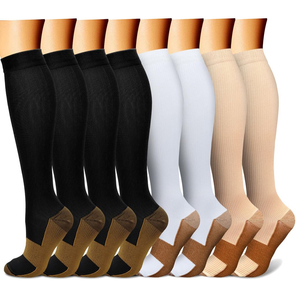 FEYHAY Copper Compression Socks (8 Pairs) 15-20 mmHg Circulation is Best Athletic & Daily for Men & Women, Running, Climbing