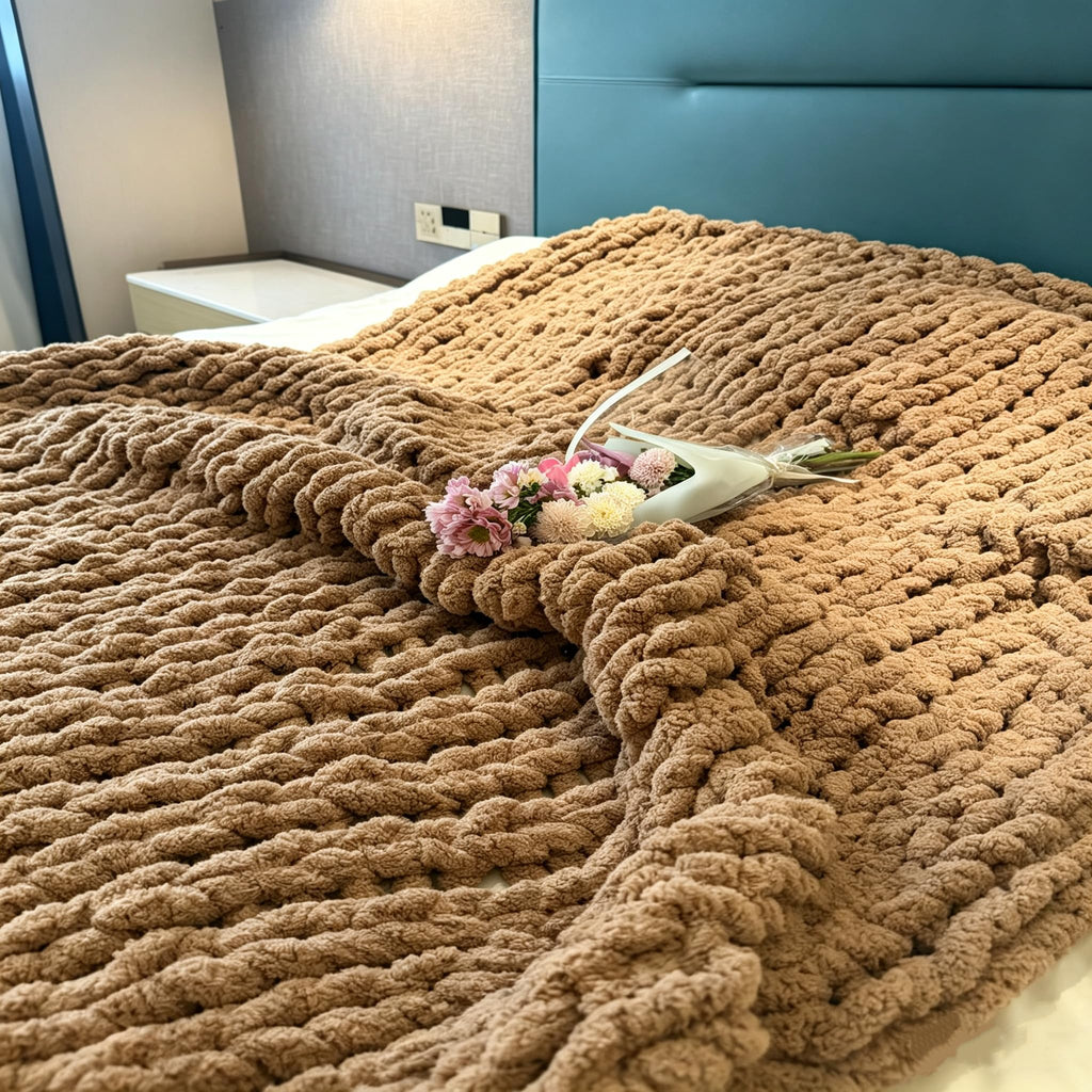 Soft Chunky Knit Throw Blanket for Couch, Cozy Warm Knitted Blankets | Hand Knit with Jumbo Chenille, Lightweight Warm Fluffy Decor for Women, Mom, Her & Girls, Sofa, Chair, Bed, 40"×40" (Gray)