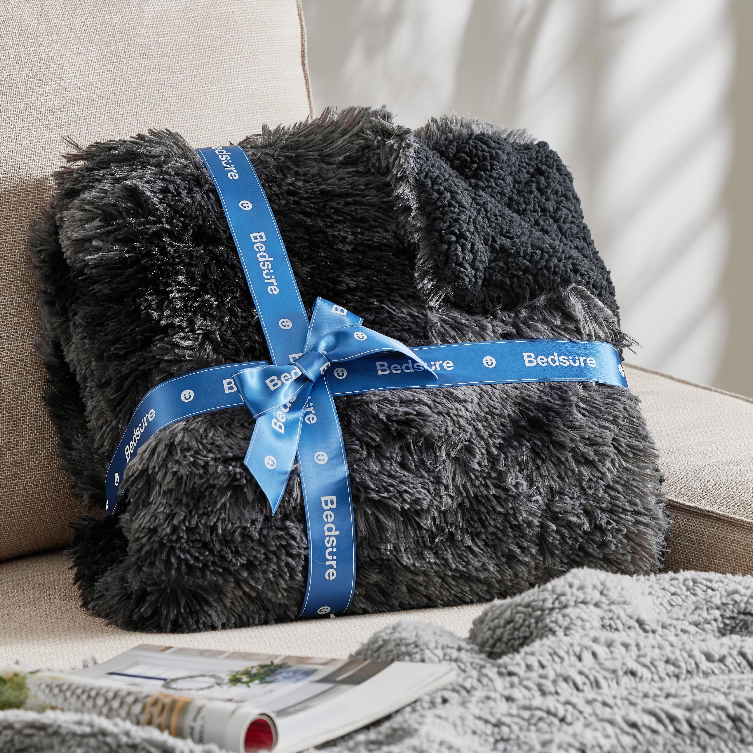 Bedsure GentleSoft Fluffy Fuzzy Faux Fur Throw Blanket for Couch, Soft Sherpa Fleece Cozy Gifts for Women, Plush Bed Blanket Room Decor for Men, Thick Warm Teen Gifts Winter Bedding