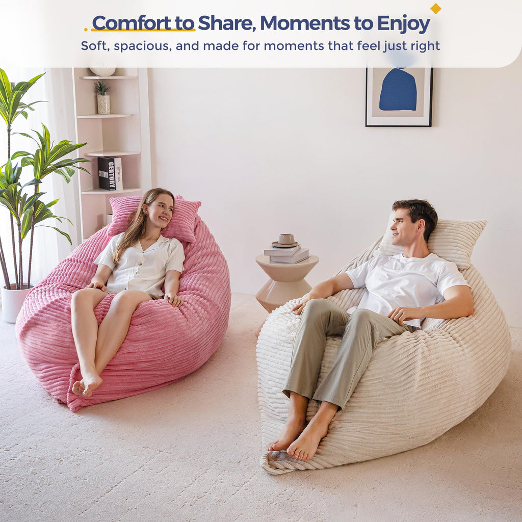 MAXYOYO Giant Bean Bag Chair with Pillow, 3 in 1 Convertible Bean Bag Chair for Adults with Washable Cover, Removable Floor Cushion Stuffed Floor Lounger for Living Room Bedroom, Pink, Full