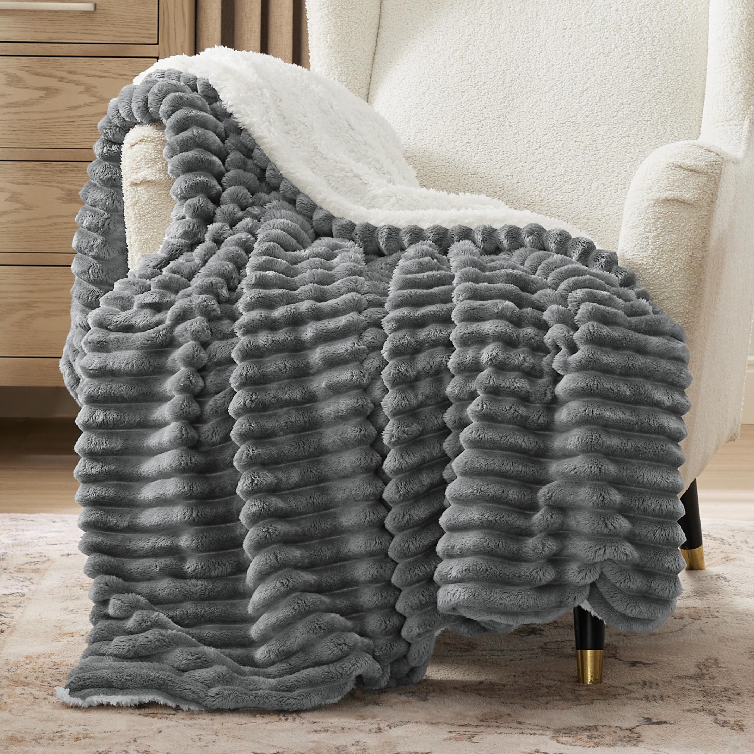 Bedsure Sherpa Throw Blanket for Couch - Super Soft, Comfort Cozy Fleece Thick Warm Blanket for Women, GentleSoft Plush & Fluffy Spring Throw Gift for Women, Room Decor, Beige, 50x60 Inches