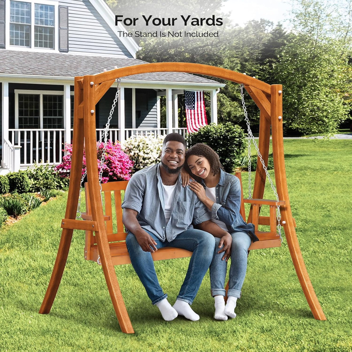VINGLI Heavy Duty 880 LBS 5 FT Patio Wooden Porch Swing Outdoor with Upgraded Adjustable Chains, Outdoor Hanging Swing Bench for Garden, Yard, Balcony (5 FT, Brown)