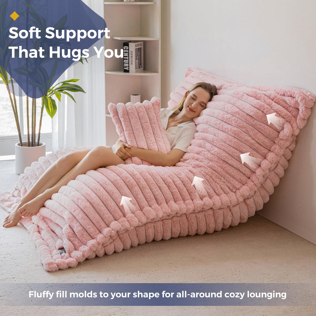 MAXYOYO Giant Bean Bag Chair with Pillow, 3 in 1 Convertible Bean Bag Chair for Adults with Washable Cover, Removable Floor Cushion Stuffed Floor Lounger for Living Room Bedroom, Pink, Full