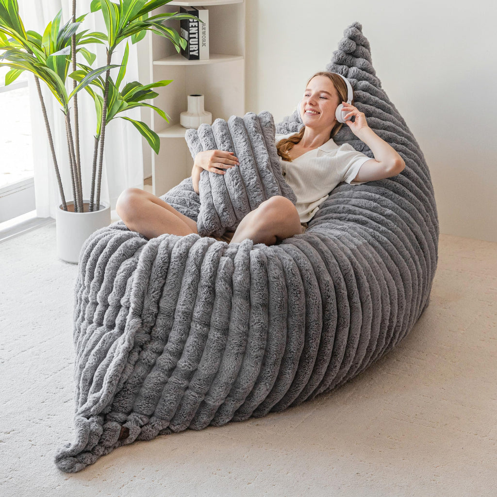 MAXYOYO Giant Bean Bag Chair with Pillow, 3 in 1 Convertible Bean Bag Chair for Adults with Washable Cover, Removable Floor Cushion Stuffed Floor Lounger for Living Room Bedroom, Pink, Full
