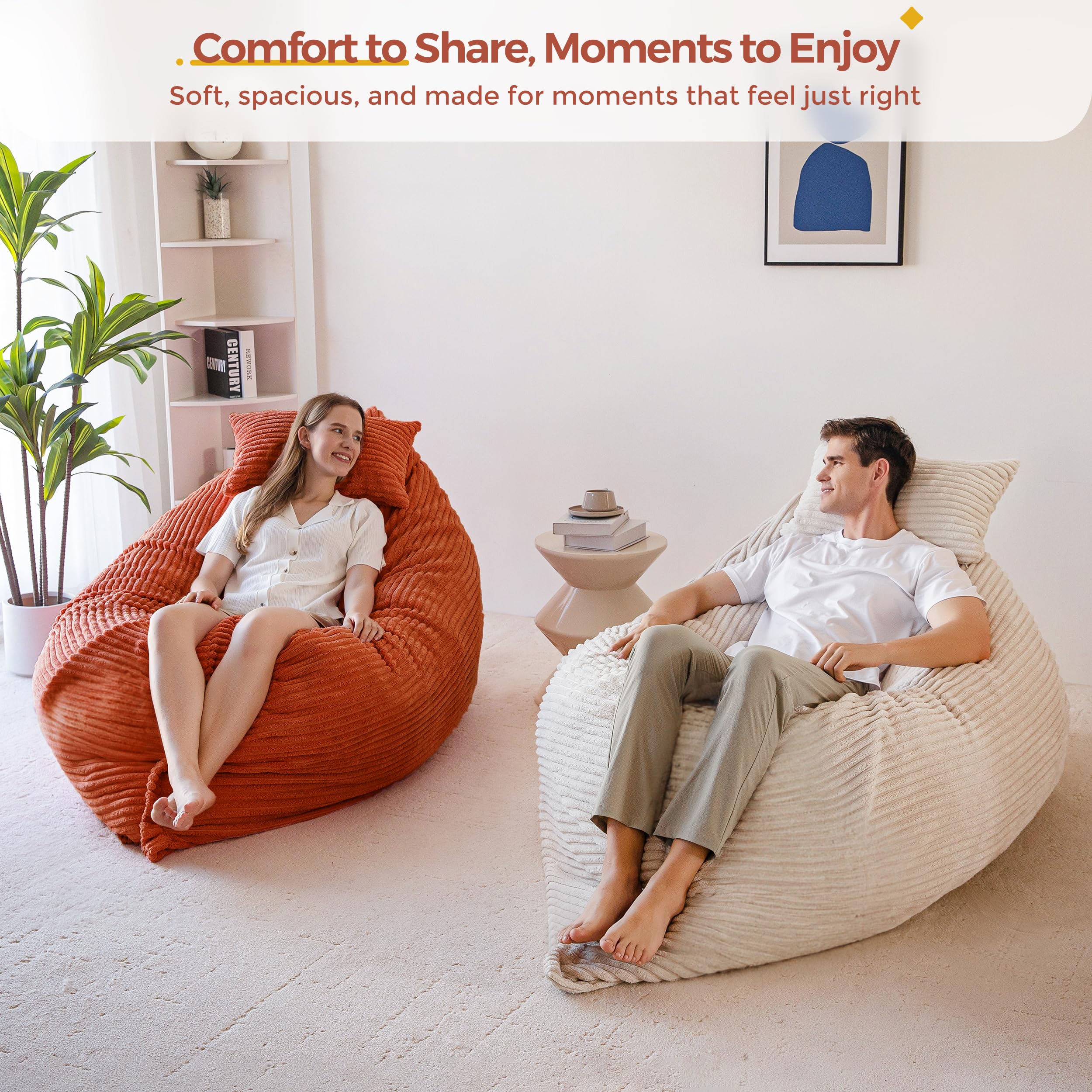 MAXYOYO Giant Bean Bag Chair with Pillow, 3 in 1 Convertible Bean Bag Chair for Adults with Washable Cover, Removable Floor Cushion Stuffed Floor Lounger for Living Room Bedroom, Pink, Full
