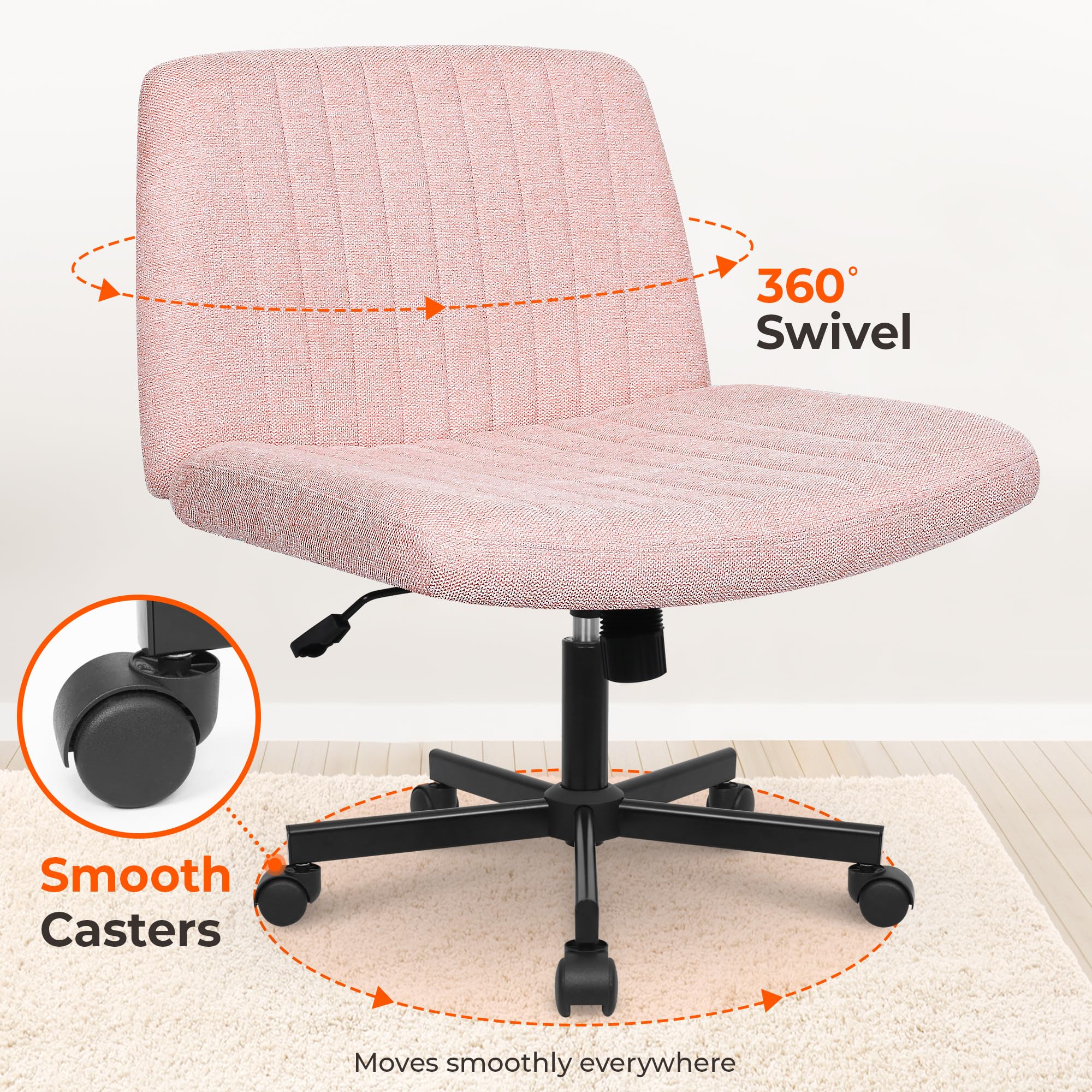 NEO CHAIR Criss Cross Chair with Wheels Home Office Cross Legged Armless Chairs Adjustable Computer Desk Wide Seat for Bedroom Vanity Comfy Swivel (Teddy White)