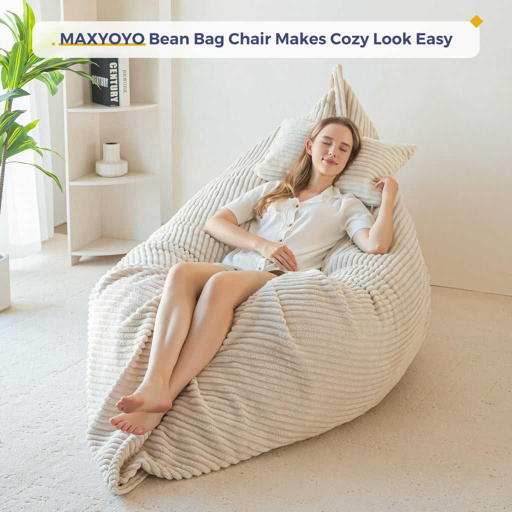 MAXYOYO Giant Bean Bag Chair with Pillow, 3 in 1 Convertible Bean Bag Chair for Adults with Washable Cover, Removable Floor Cushion Stuffed Floor Lounger for Living Room Bedroom, Pink, Full
