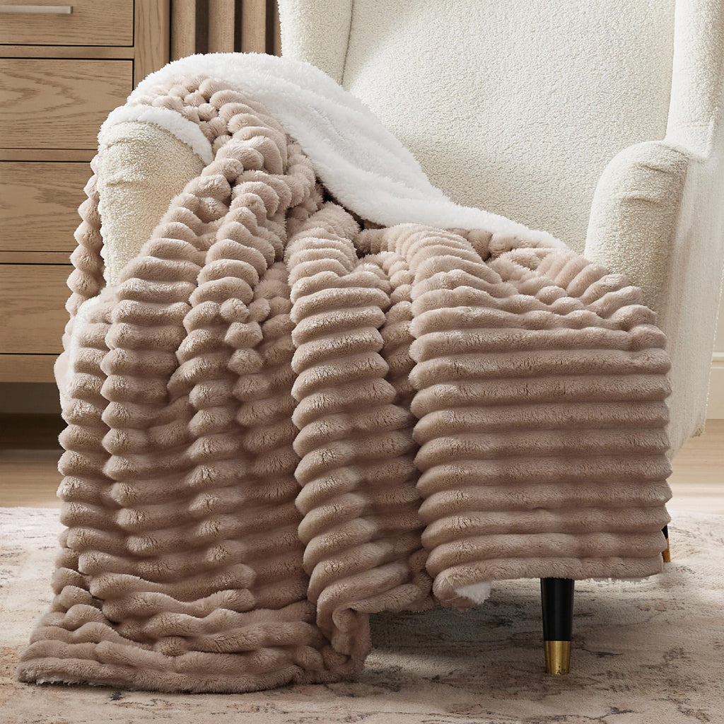 Bedsure Sherpa Throw Blanket for Couch - Super Soft, Comfort Cozy Fleece Thick Warm Blanket for Women, GentleSoft Plush & Fluffy Spring Throw Gift for Women, Room Decor, Beige, 50x60 Inches