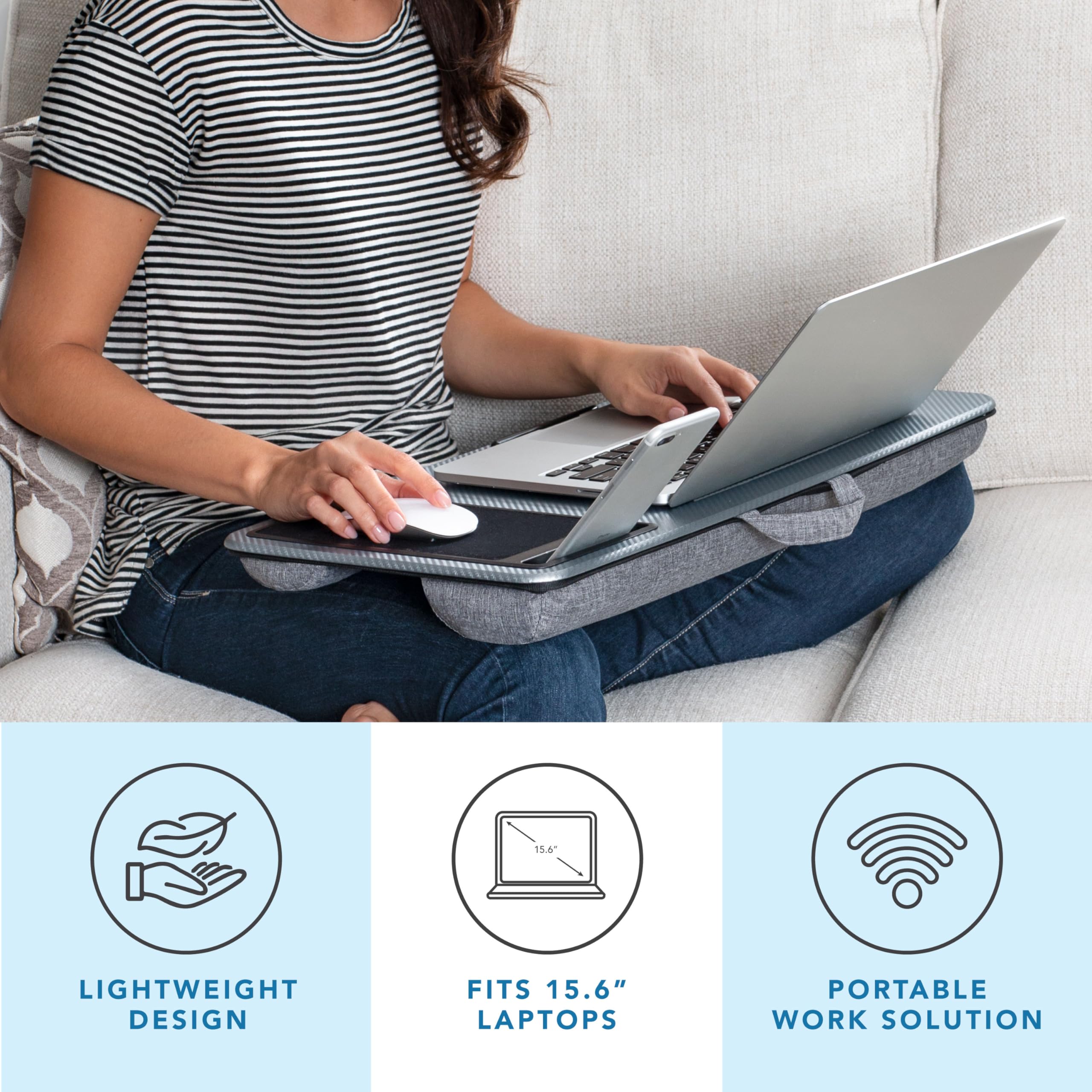 LAPGEAR Home Office Pro Lap Desk - Black Carbon, Fits 15.6” Laptops