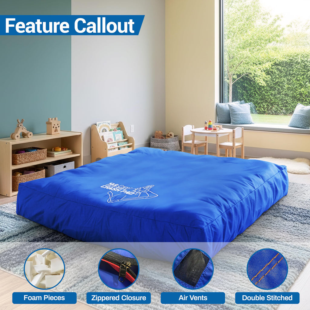Skil-Care Crash Pad for Kids | Sensory Crash Mat for Active Play | High-Density & Soft Foam Blocks Landing Zone | Kids Jumping Pillow for Indoor & Outdoors Use with Durable Nylon Cover - 5x5 feet